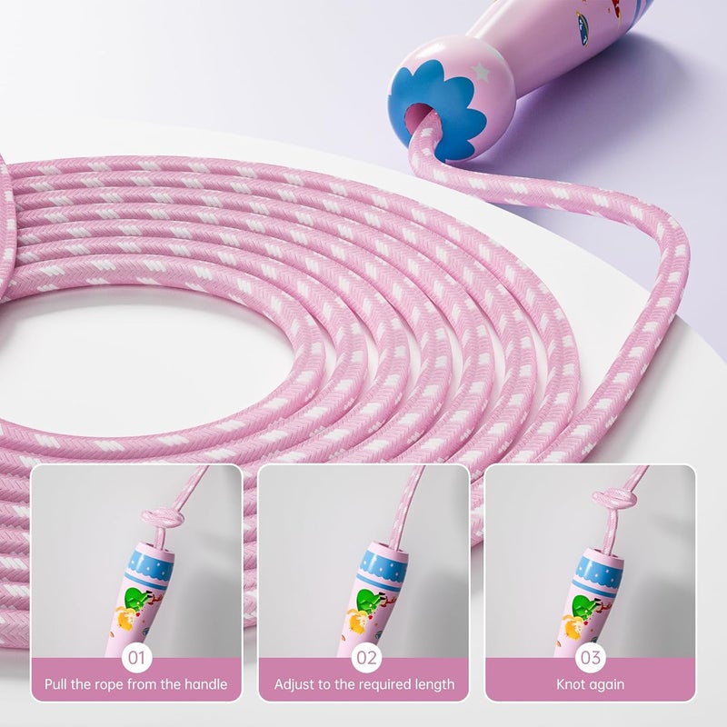 JGM Jump Rope for Kids-Adjustable Cotton Braided Skipping Rope with Wooden Handle for Toddler Fitness Workout Exercise Outdoor Activity - Image 4